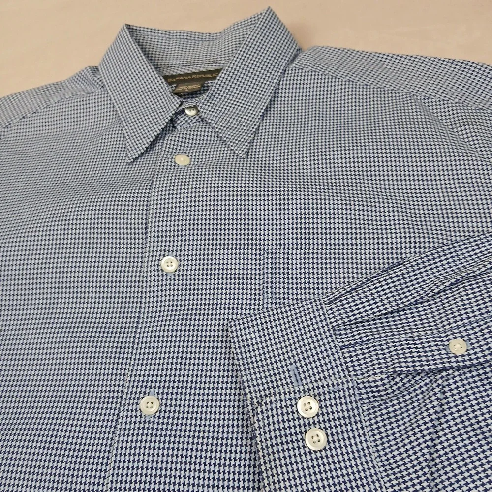 Banana Republic Large Mens Shirt Office Dress Houndstooth Heavy 25x30 DEFECT‎